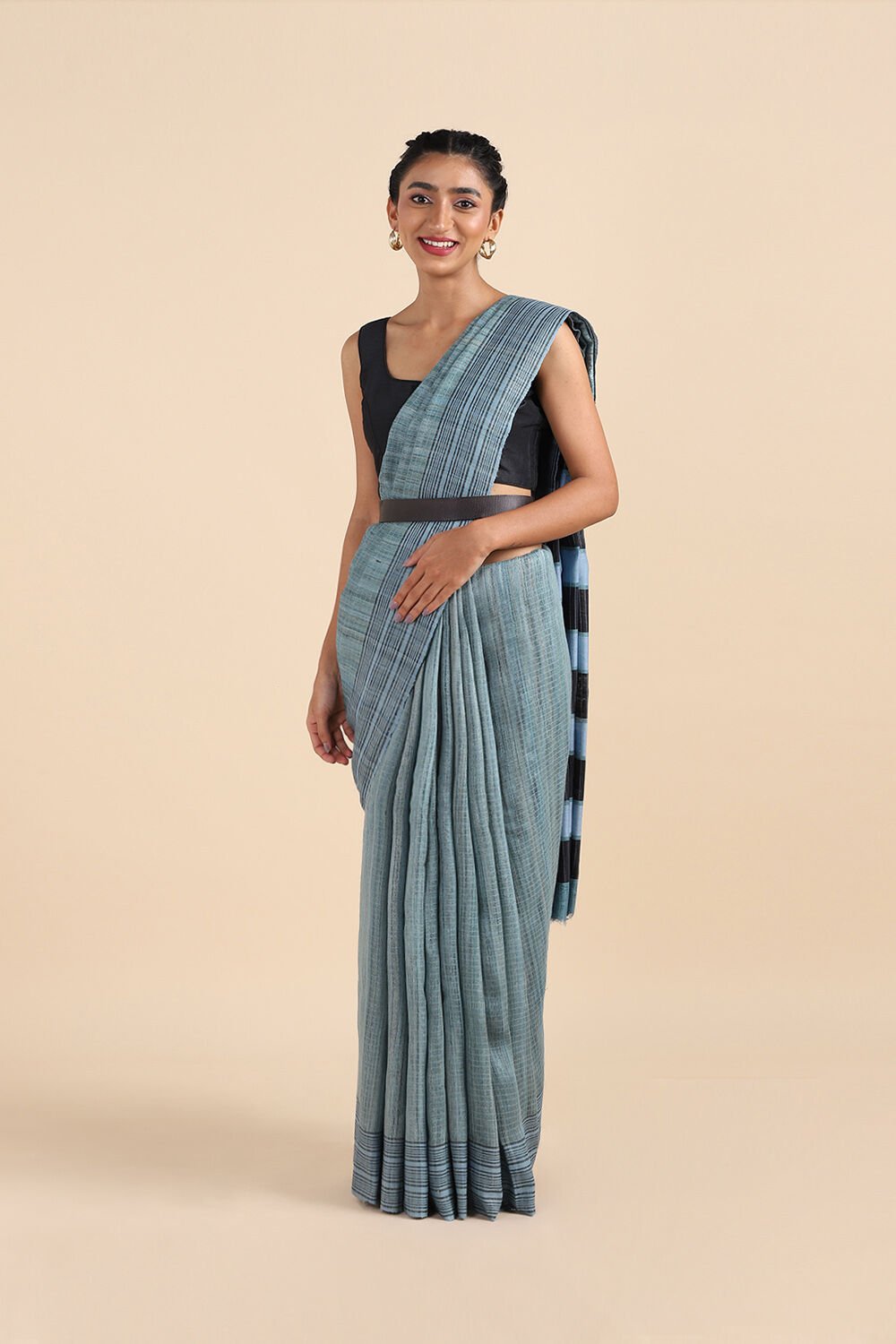 Light Pure Blue Tussar Bhagalpuri Saree image number null