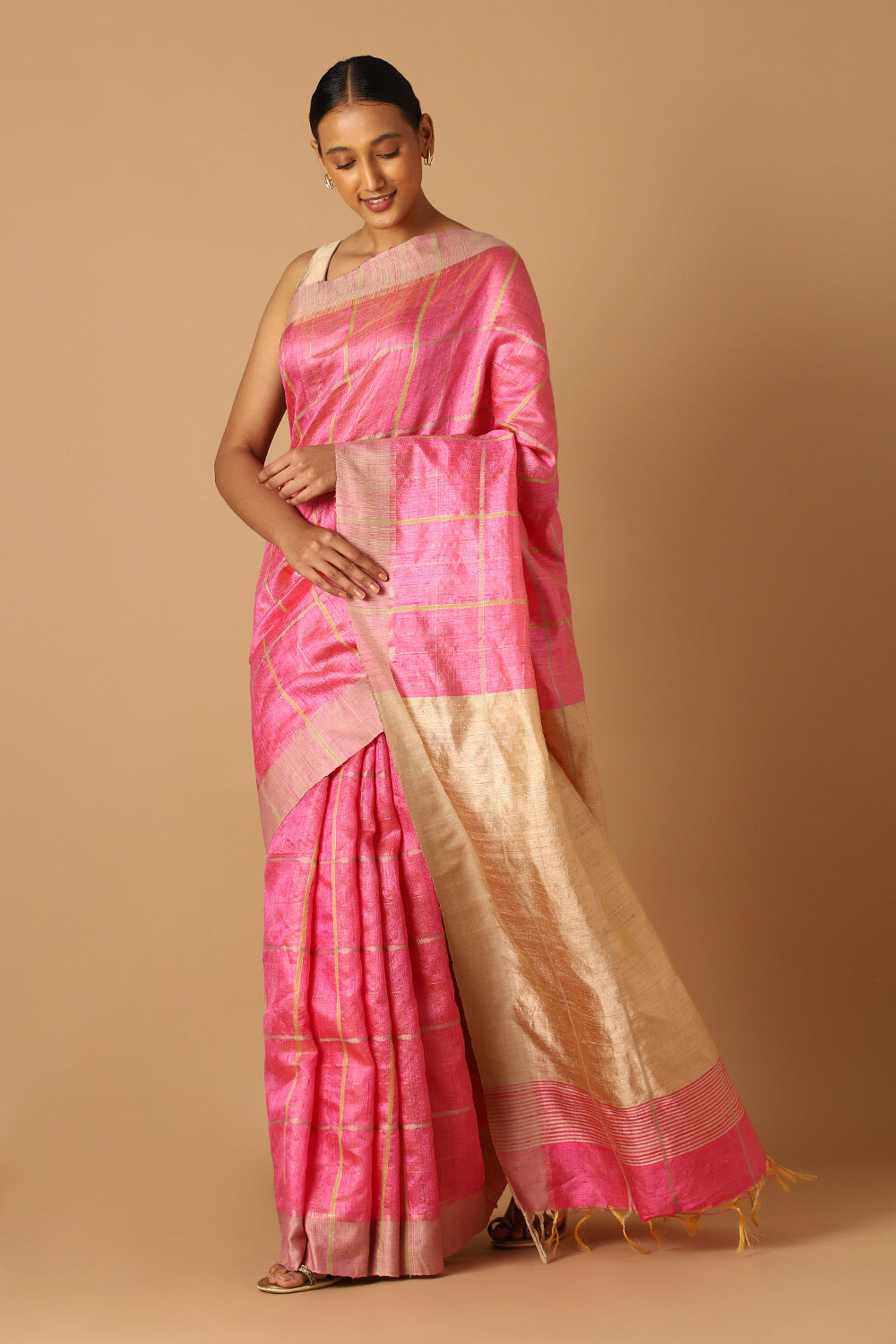 Pink Pure Tussar Silk Bhagalpuri Saree image number null