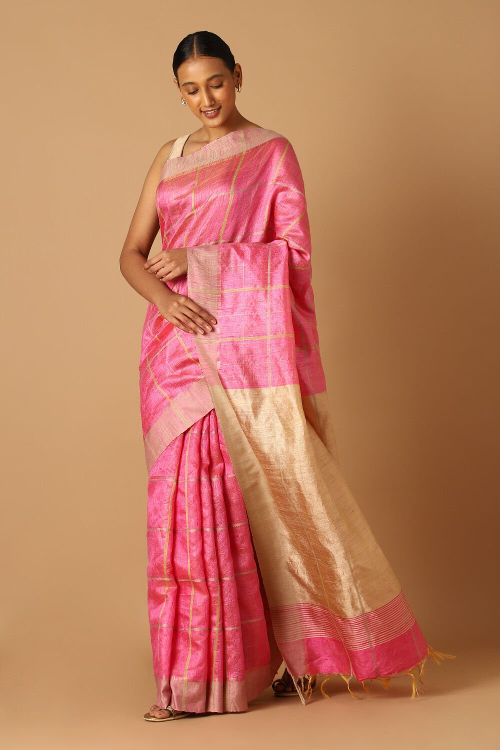 Pink Pure Tussar Silk Bhagalpuri Saree image number null