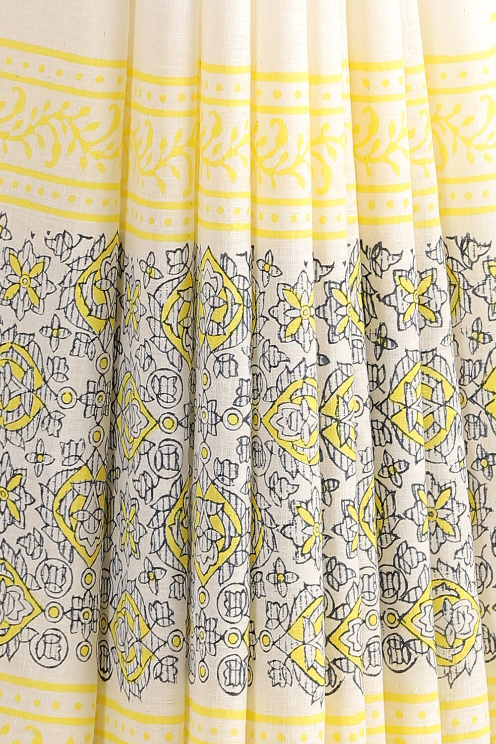 Light Yellow Pure Khadi Cotton Sanganeri Hand Blockprinted Saree image number null