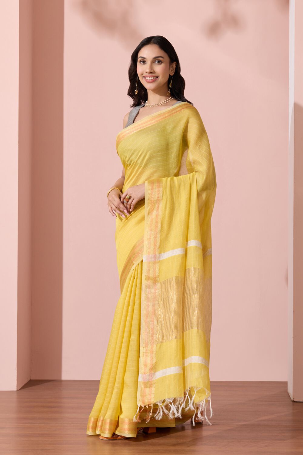 Yellow Bhagalpur Woven Silk Viscose Saree image number null