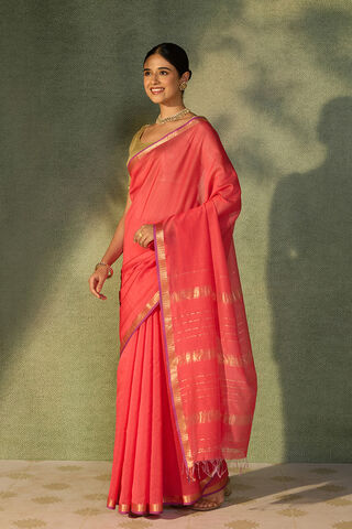 Dark Pink Woven Pure Silk Cotton Maheshwari Saree thumbnail image number null