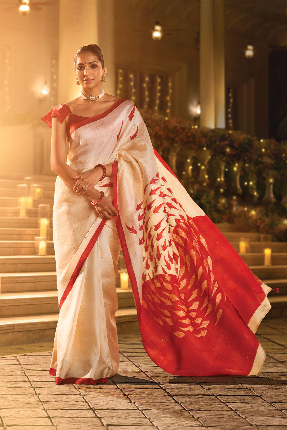 Beige Pure Tussar Silk Hand Painted Saree image number null
