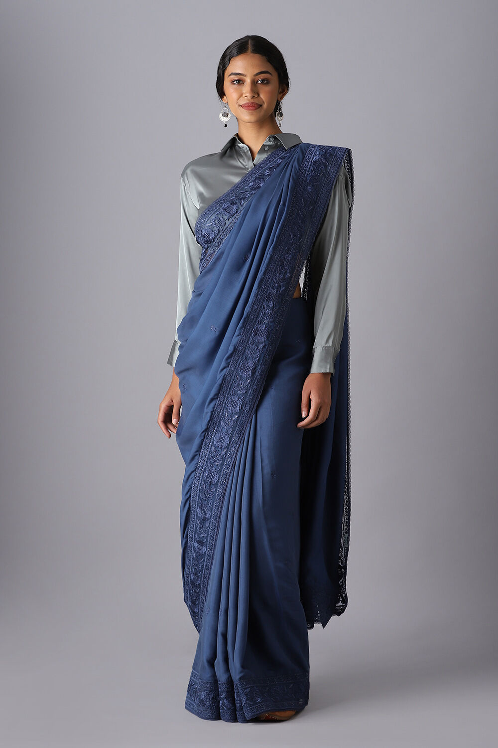 Blue  Viscose Embroidered Saree image number null