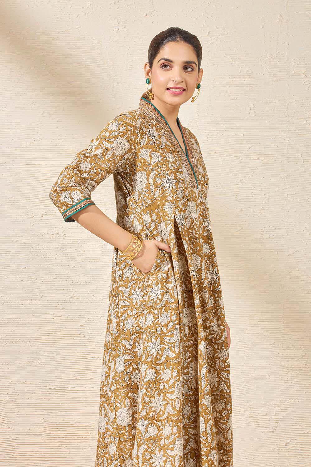 Yellow Pure Cotton Printed Sanganeri Kurta image number null