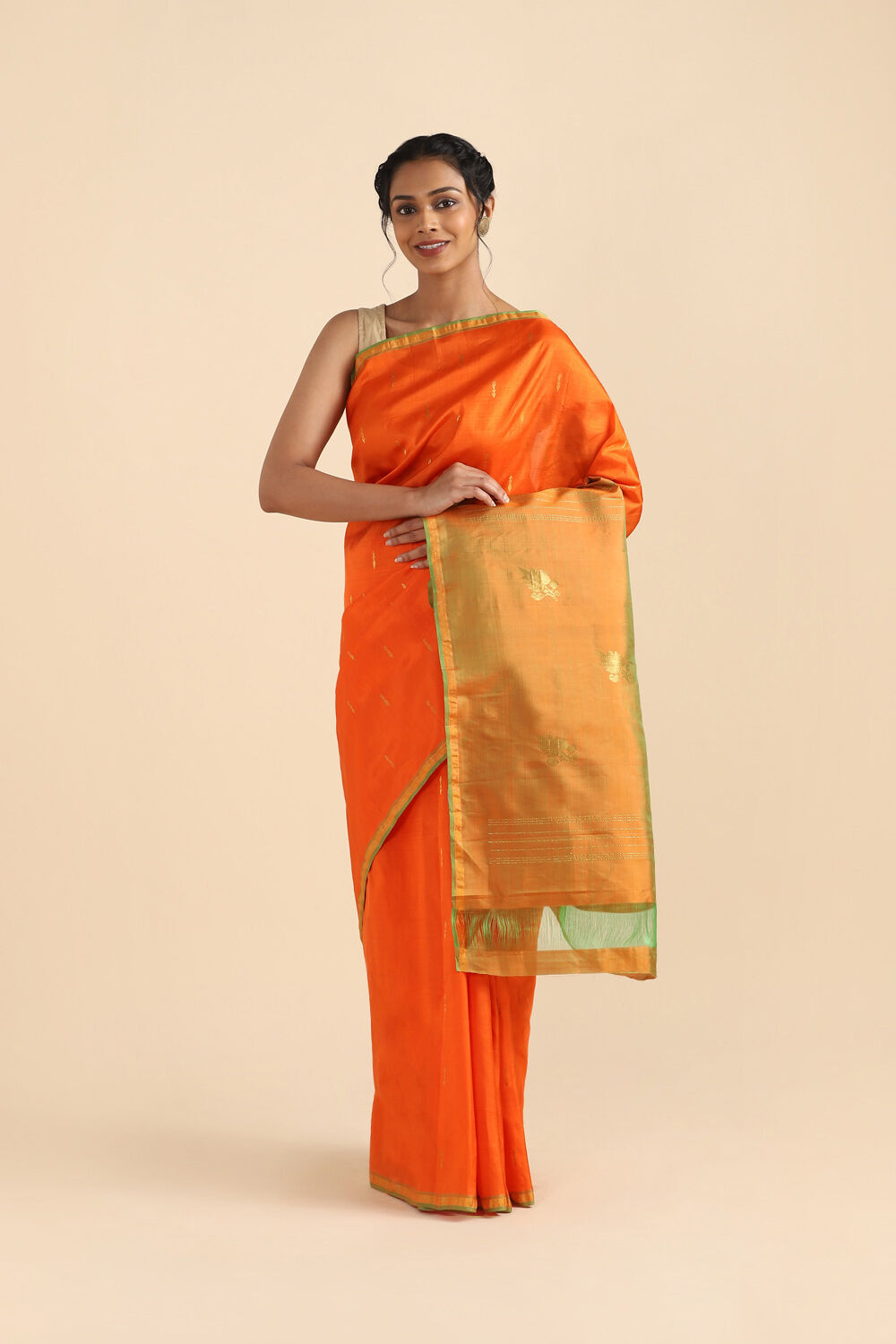 Dark Orange Pure Silk Kanjivaram Saree image number null