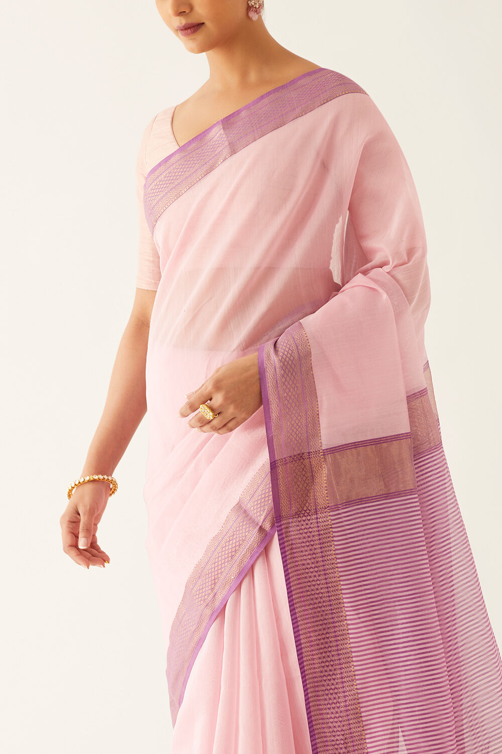 Light Pink Pure Silk Cotton Maheshwari Saree image number null