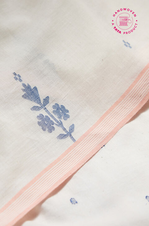 Off White Khadi Cotton Bengal Jamdani Saree