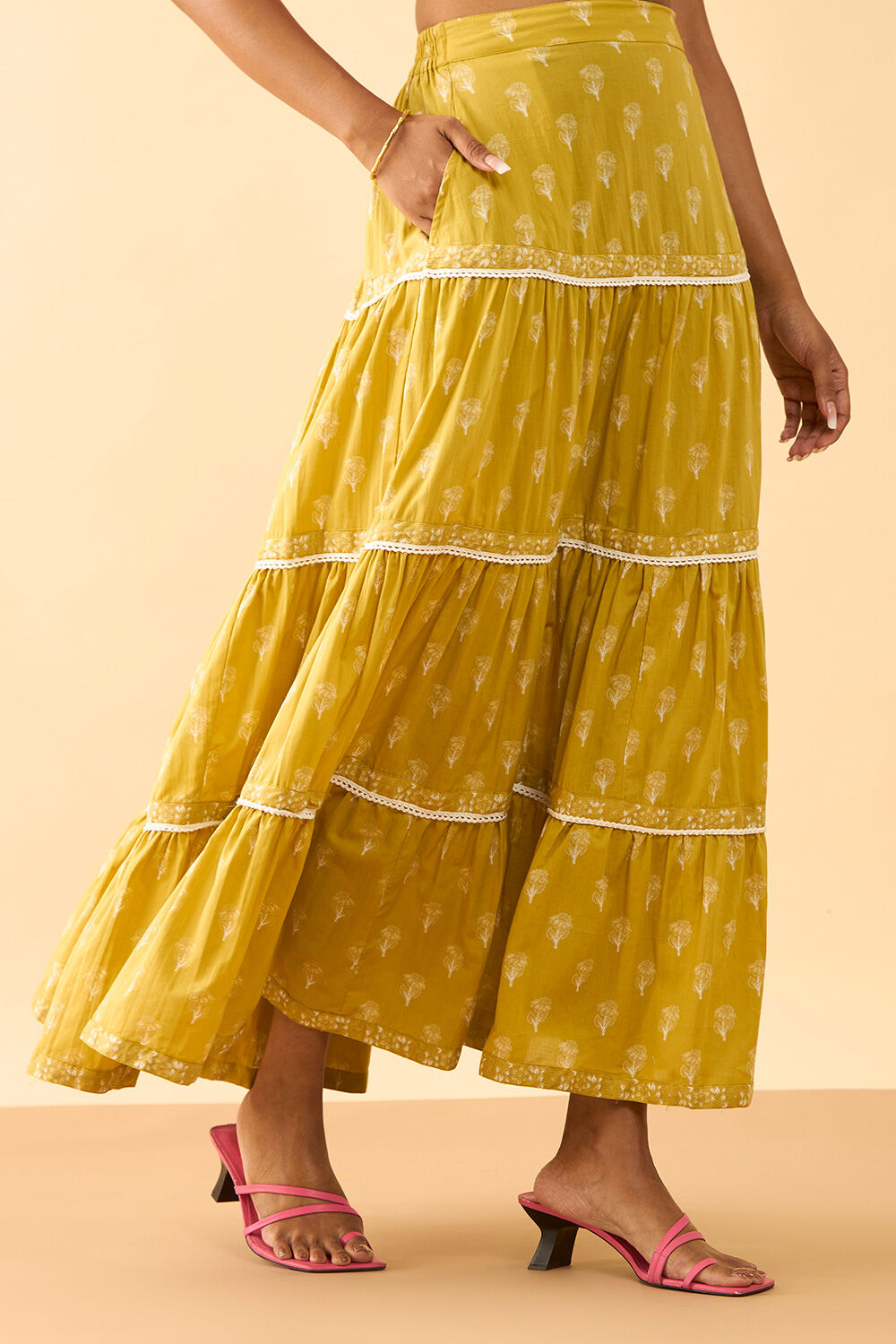 Dark Yellow Rajasthan Screen Printed Pure Cotton Ethnic Skirt image number null