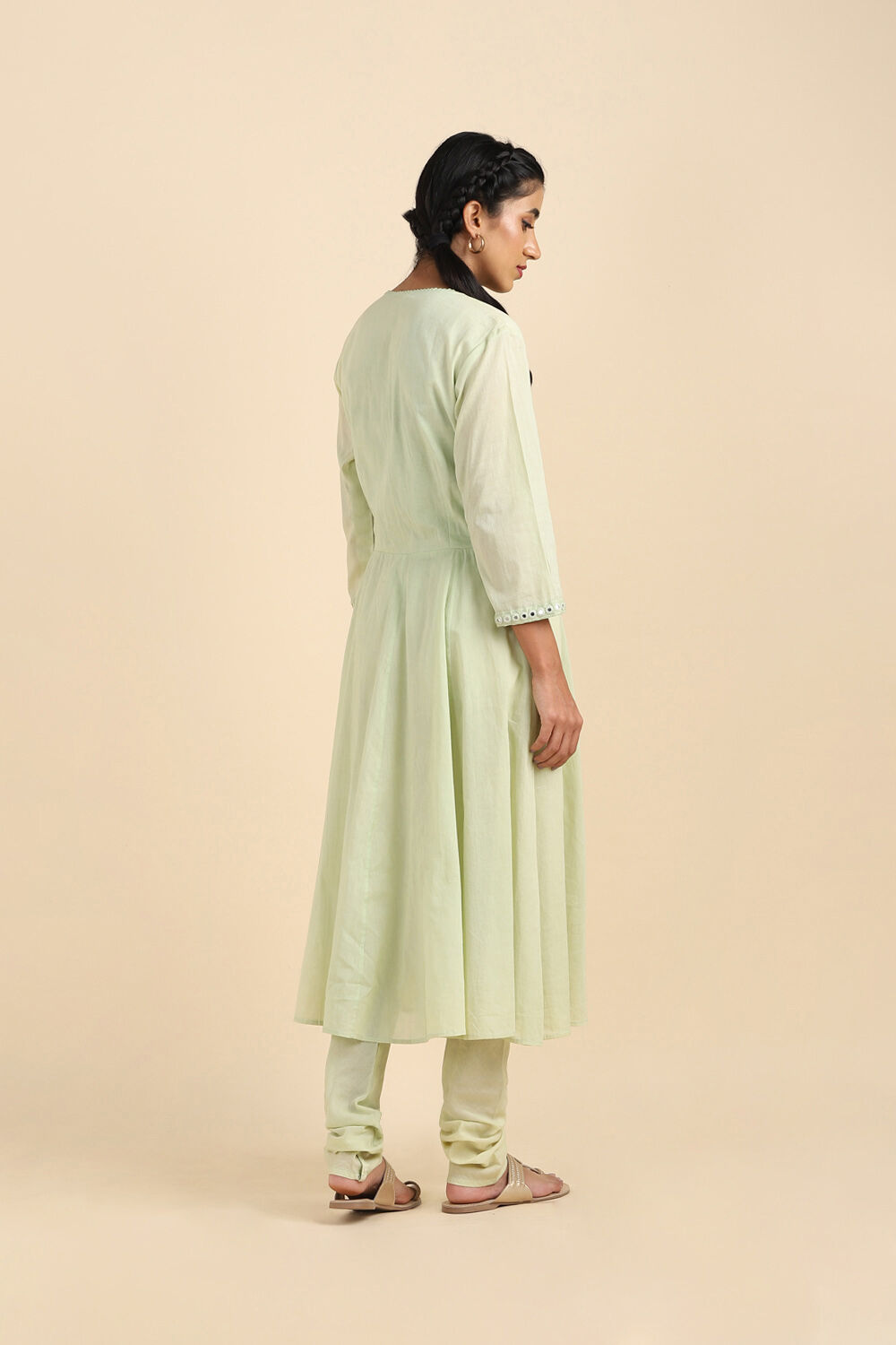 Light Green Mirror Embroidered Kurta Set image number null