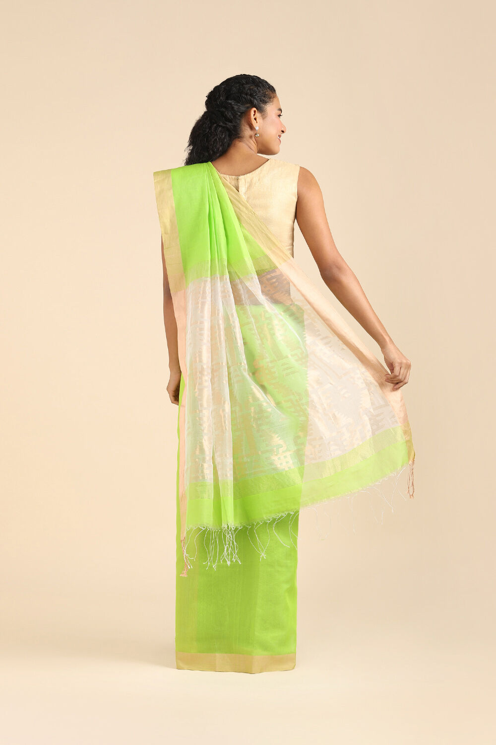 Light Green Pure Silk Cotton Bengal Saree image number null