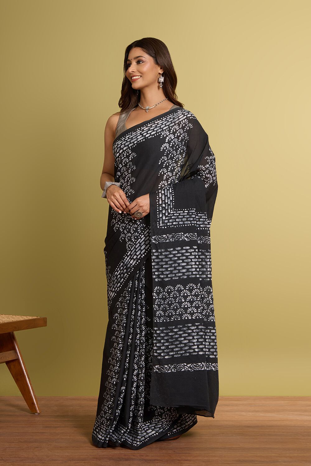 Black Pure Cotton Batik Saree image number null
