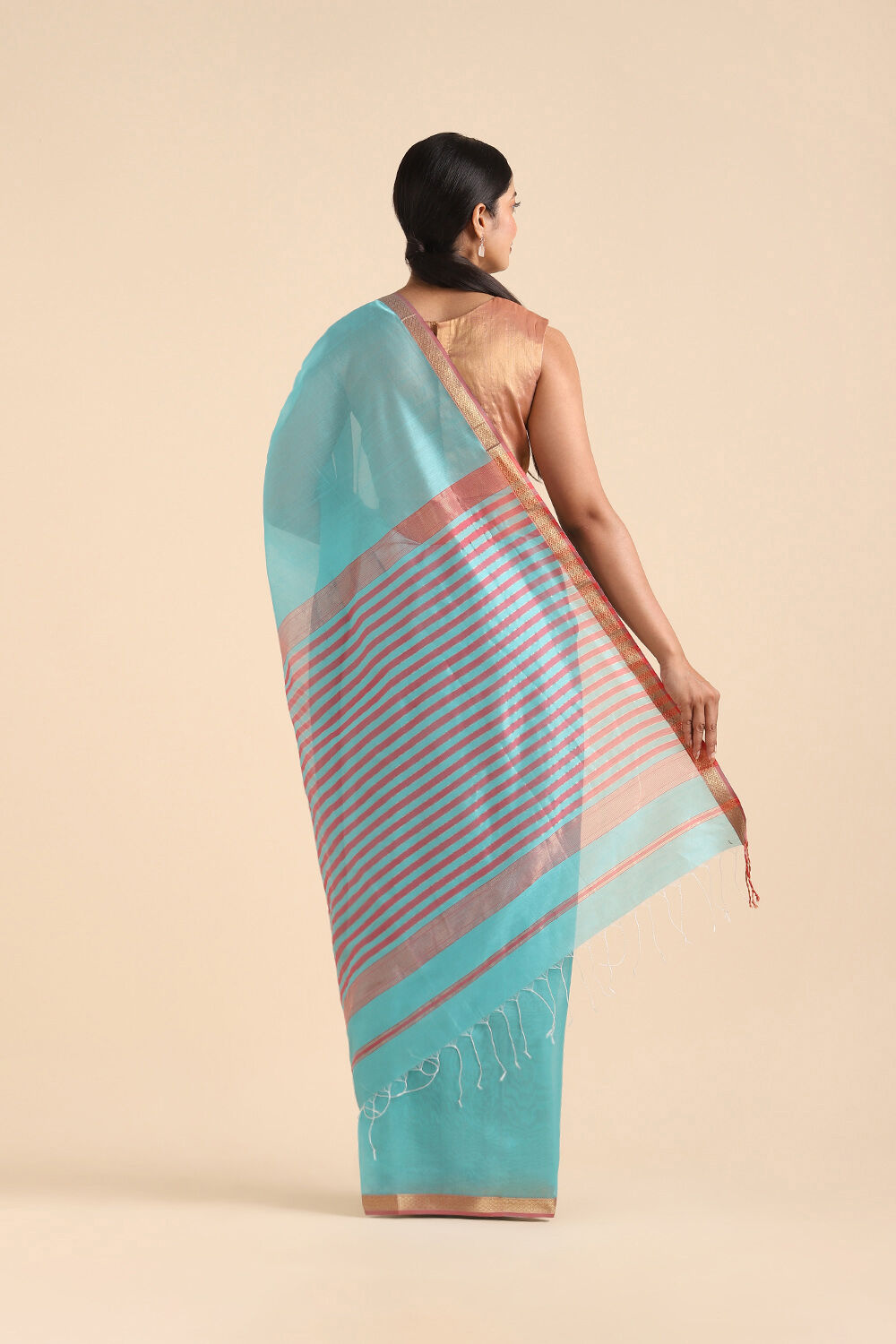 Light Blue Pure Silk Cotton Maheswari Saree image number null