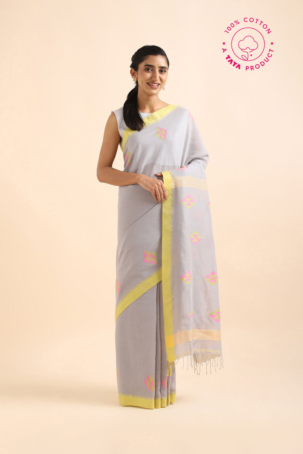 Grey Pure Cotton Jamdani Saree image number null