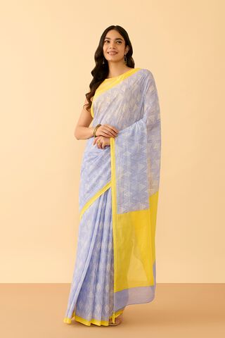 Blue Bengal Pure Cotton Mulmul Screen Printed Saree thumbnail image number null