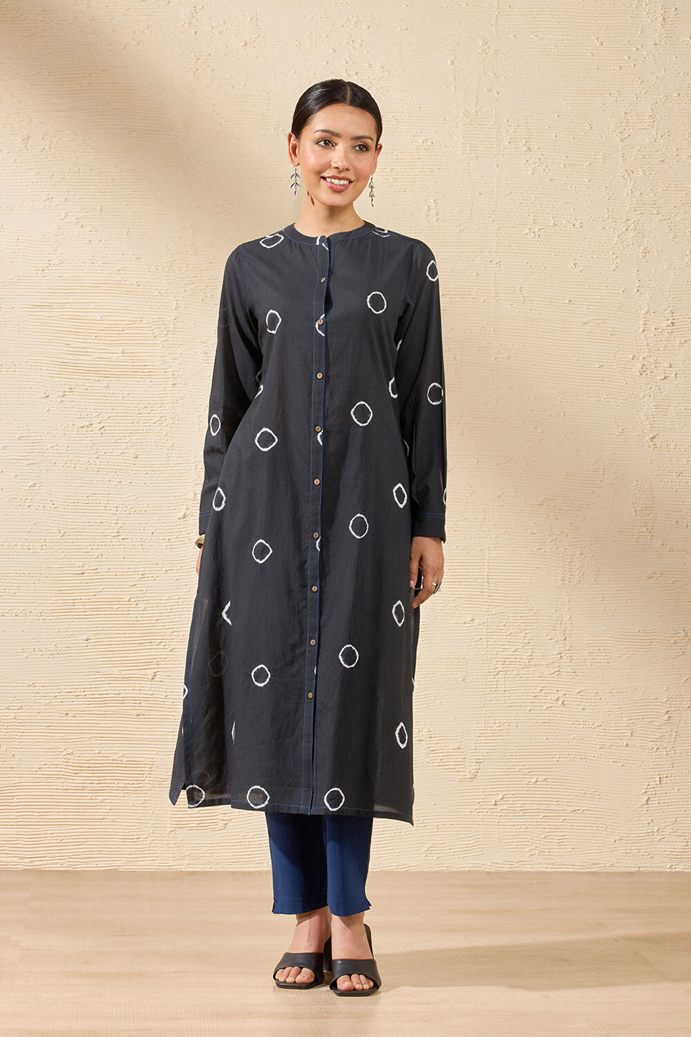Black Pure Cotton Tie and Dye Kurta image number null