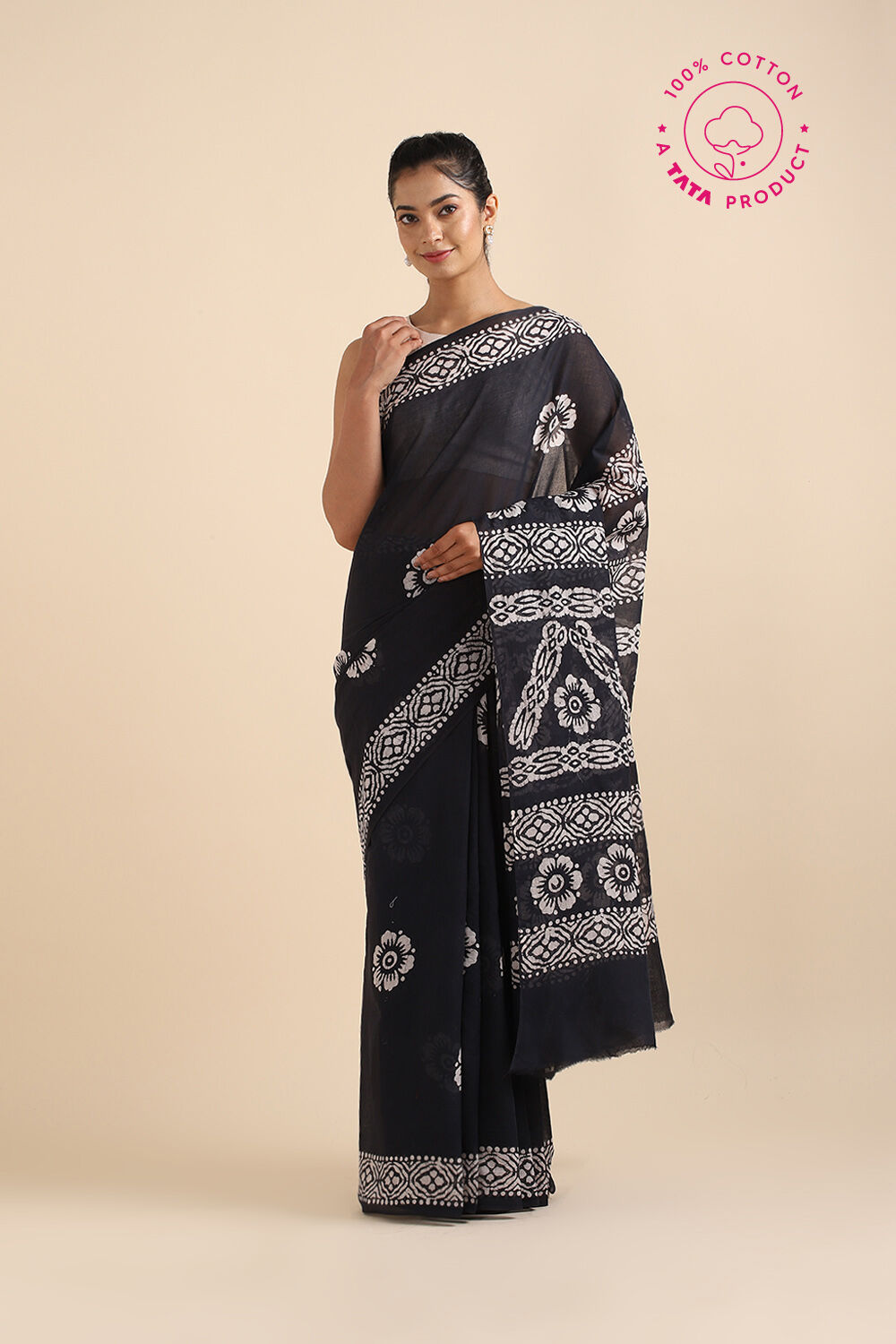 Black Pure Cotton Batik Saree image number null