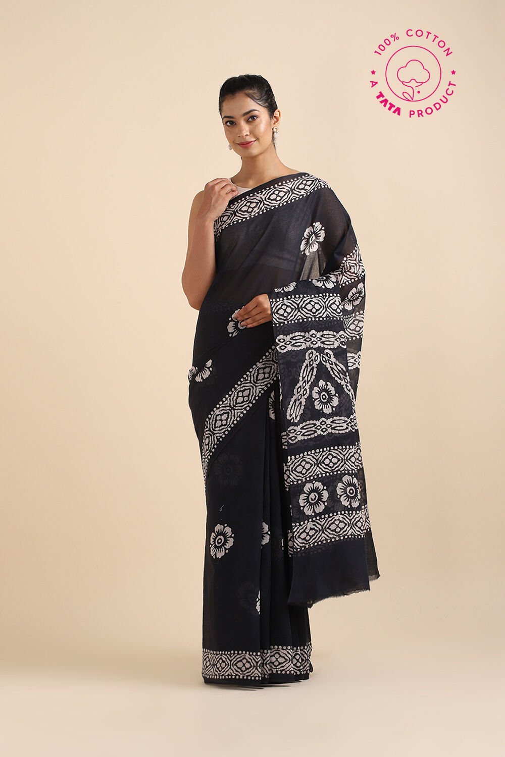 Black Pure Cotton Batik Saree image number null