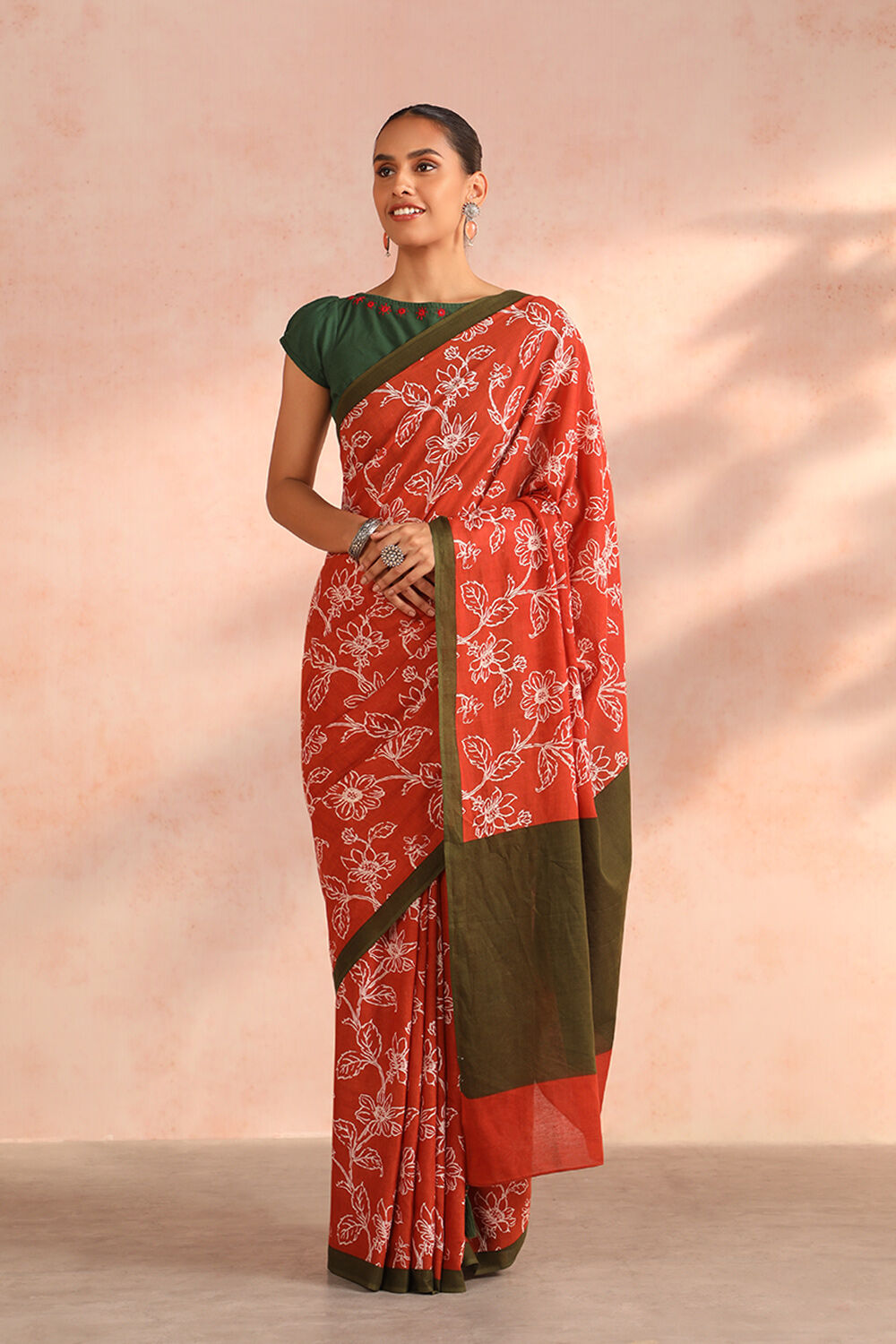 Orange Pure Cotton Mulmul Screen Printed Saree image number null
