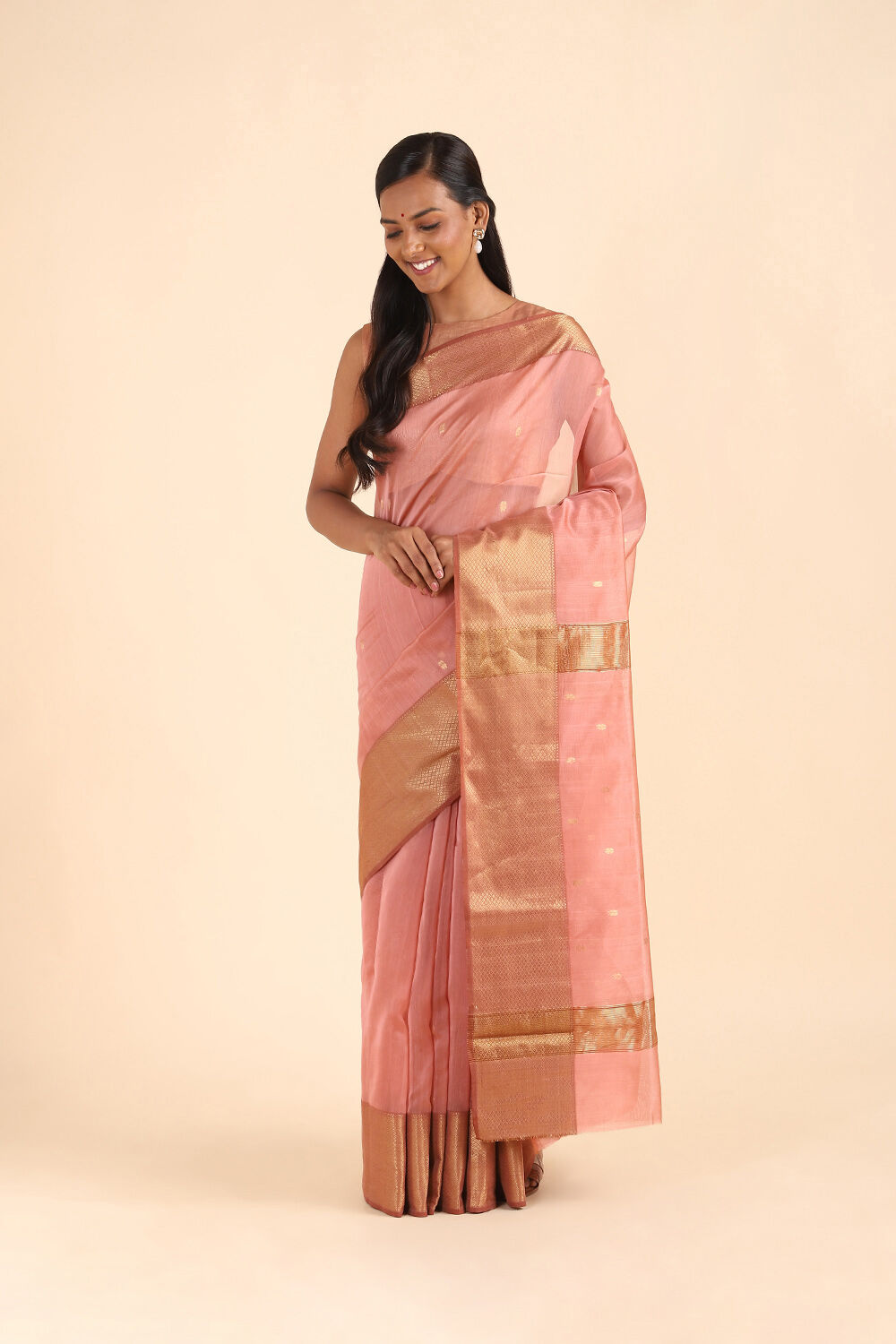 Light Pink Pure Silk Cotton Maheshwari Saree image number null