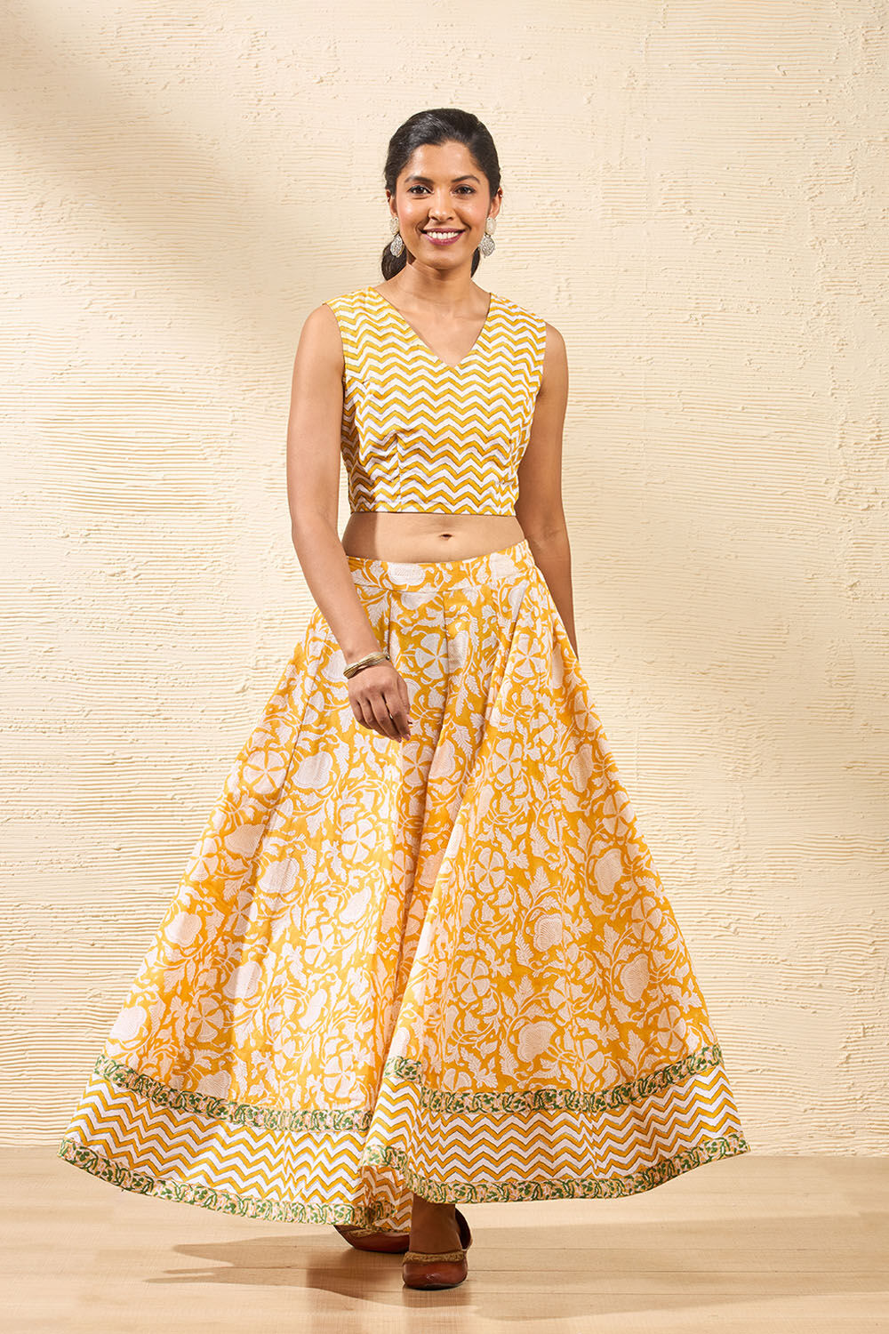 Yellow Rajasthan Block Printed Pure Cotton Lehenga image number null