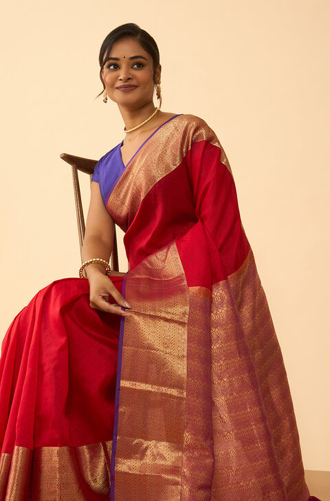 Dark Red Woven Silk Viscose Saree
