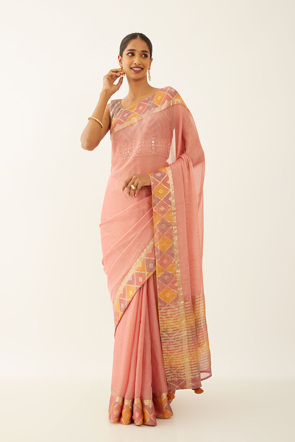 Pink Pure Georgette Tissue Woven Saree image number null