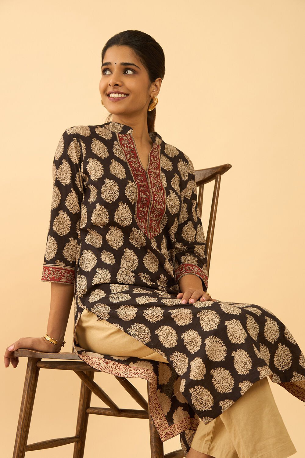 Black Bagru Block Printed Pure Cotton Kurta image number null