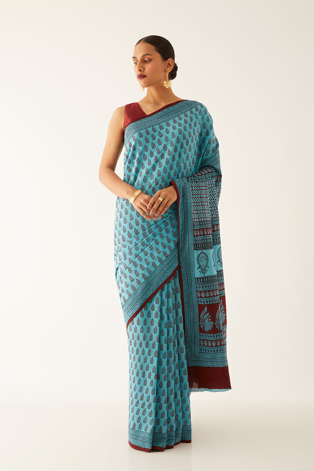 Light Blue Pure Cotton Bagh Printed Saree image number null
