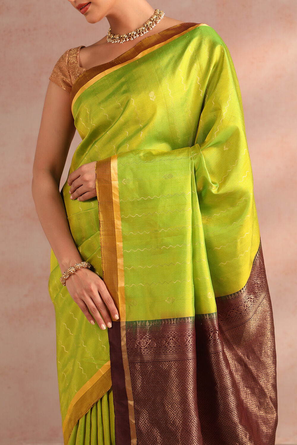 Green Woven Pure Soft Silk Saree image number null