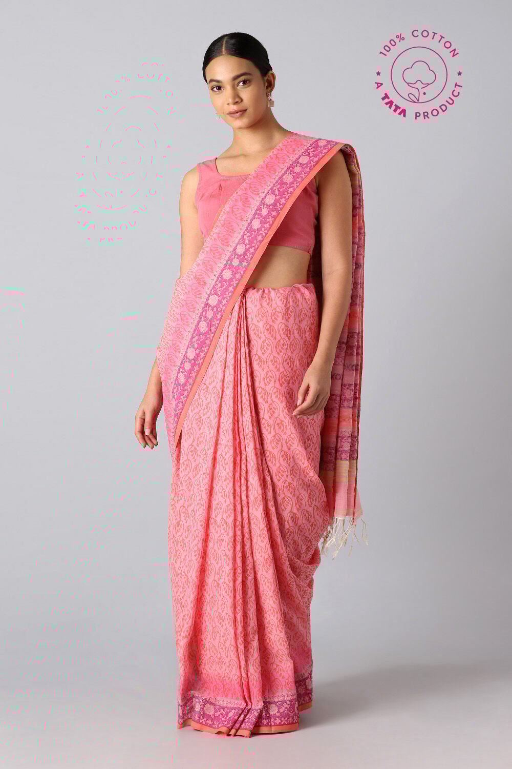 Pink Pure Cotton Printed Saree image number null