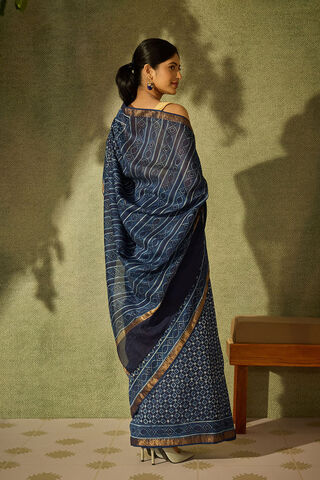 Blue Rajasthan Block Printed Pure Silk Cotton Saree thumbnail image number null