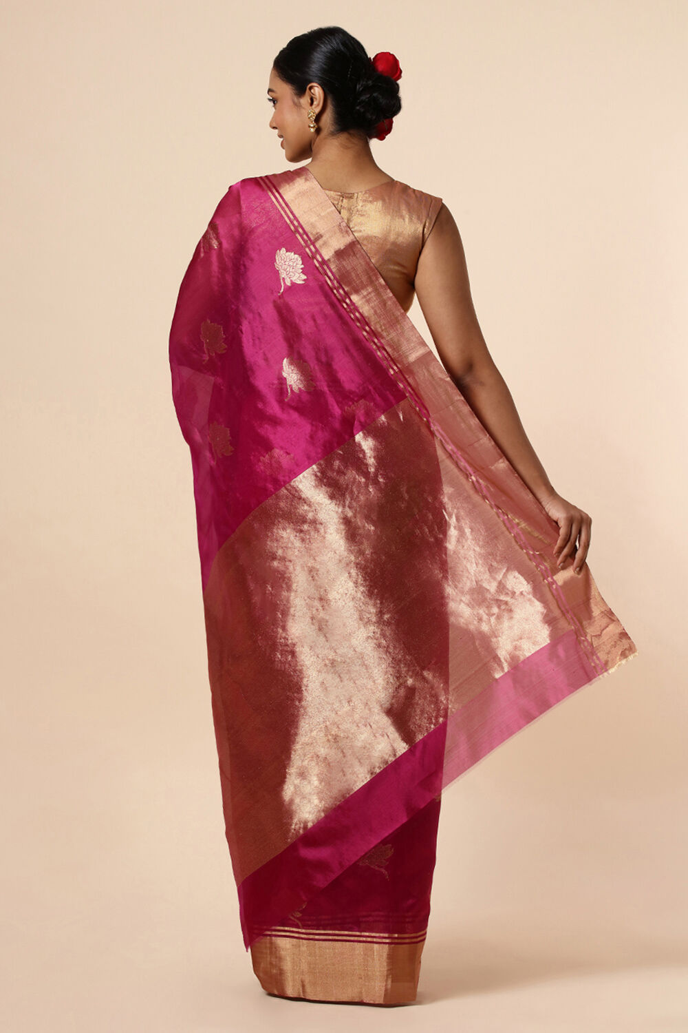 Dark Pink Pure Silk Chanderi Saree image number null