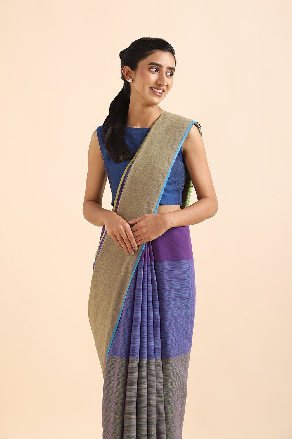 Blue Pure Cotton Bengal Saree image number null