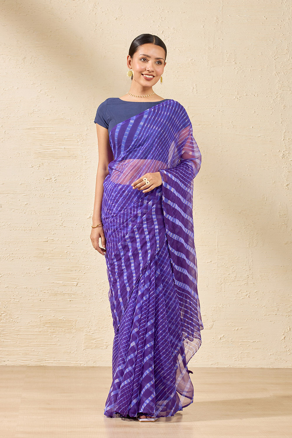 Purple Rajasthan Pure Silk Georgette Tie & Dye Leheriya Saree image number null