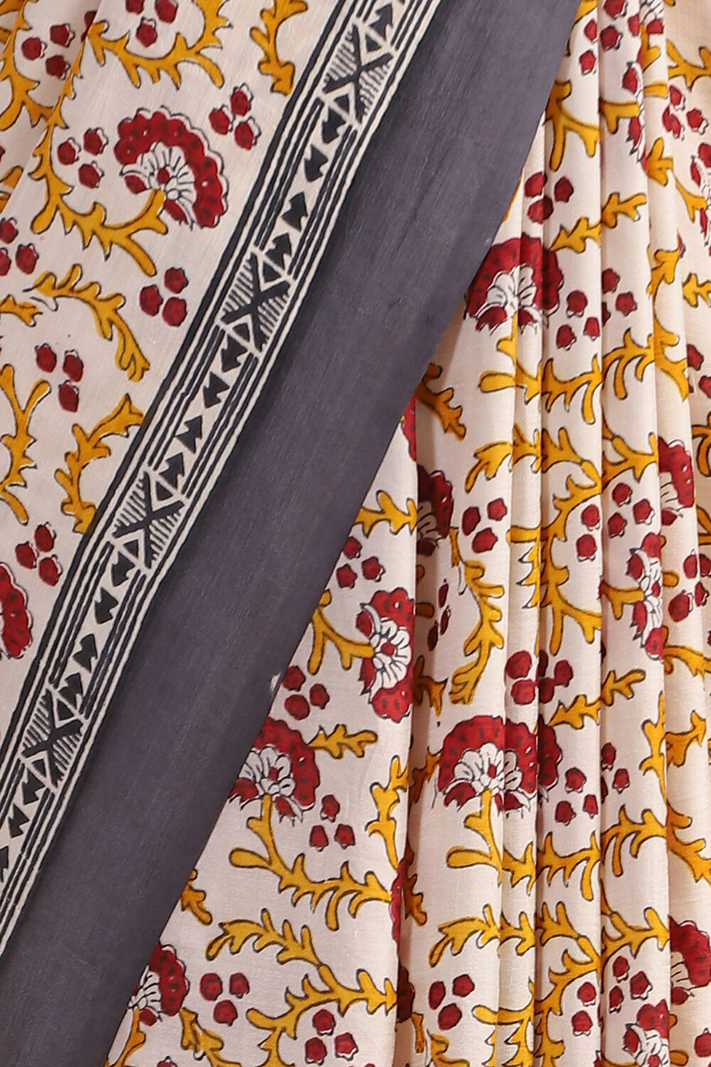 Offwhite Hand Blockprinted Pure Silk Saree image number null