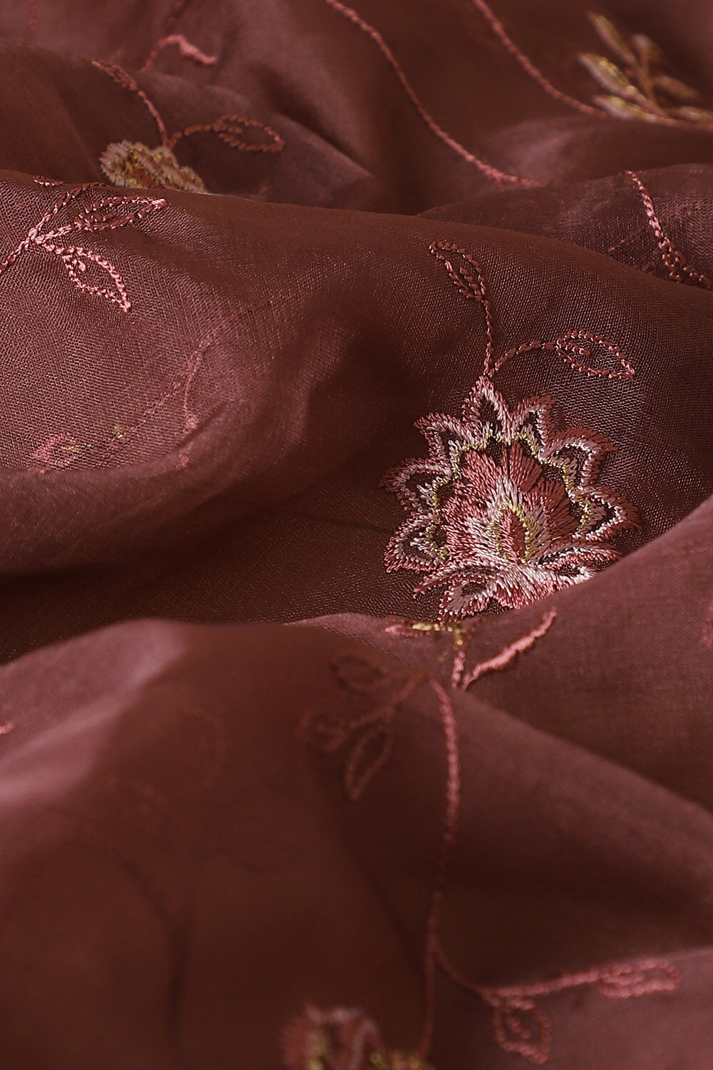 Brown Tussar Embroidered Unstitched Suit Set image number null