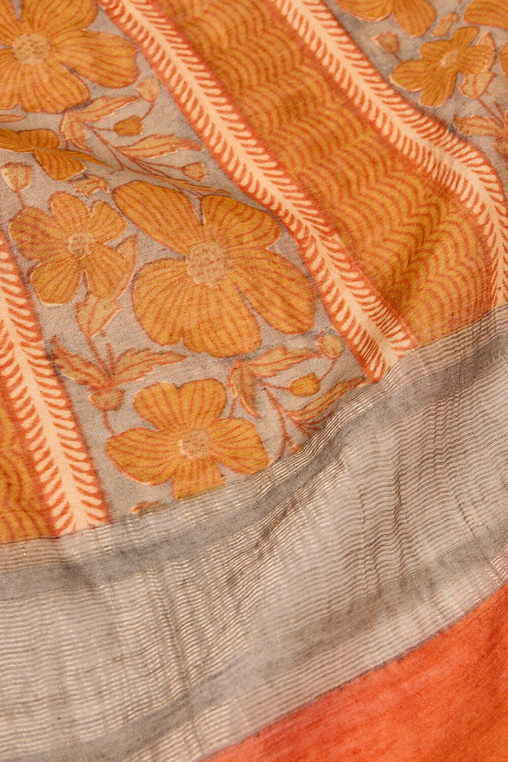 Dark Yellow Block Printed Silk Muga Dupatta image number null