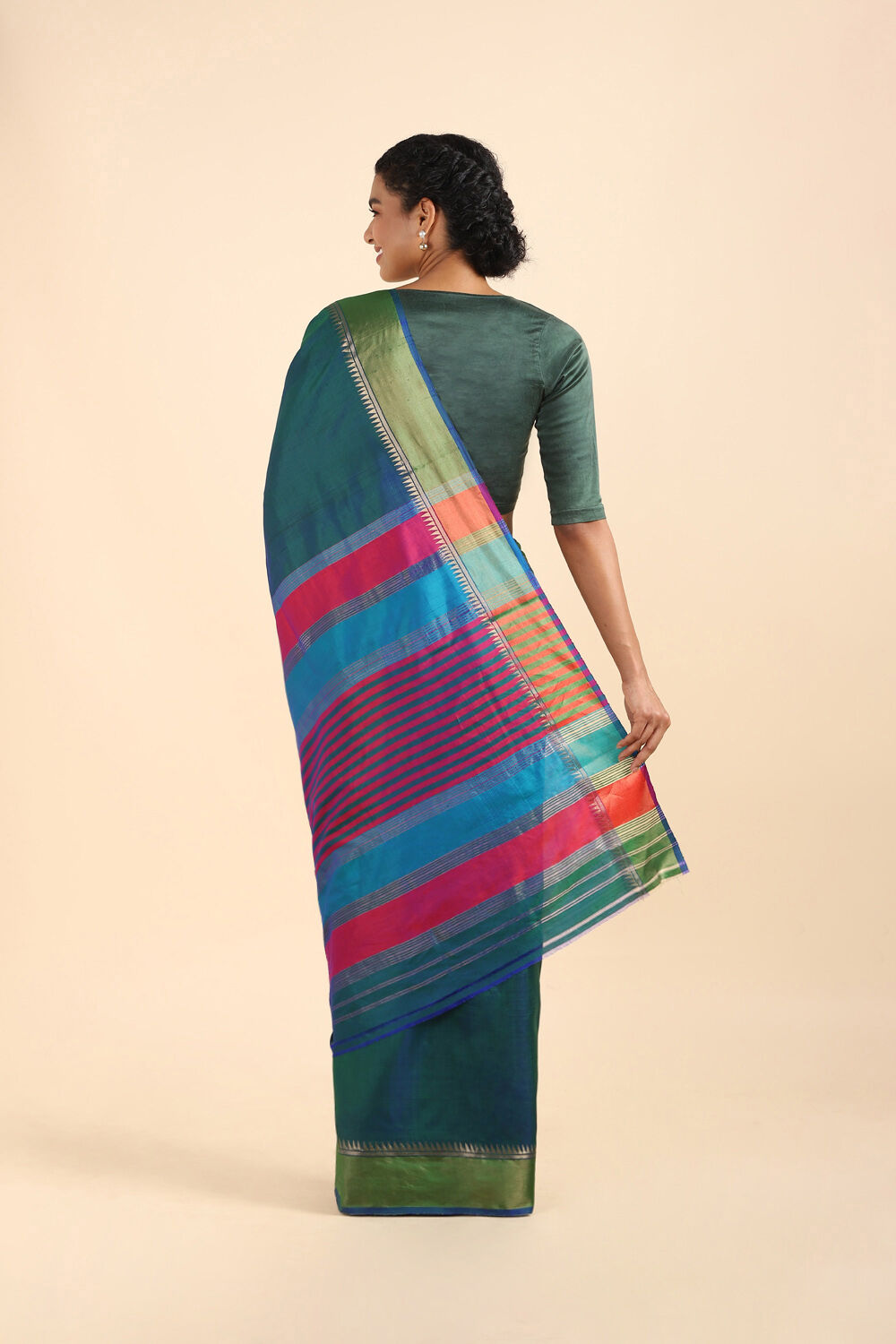 Dark Green Pure Silk Woven Saree image number null