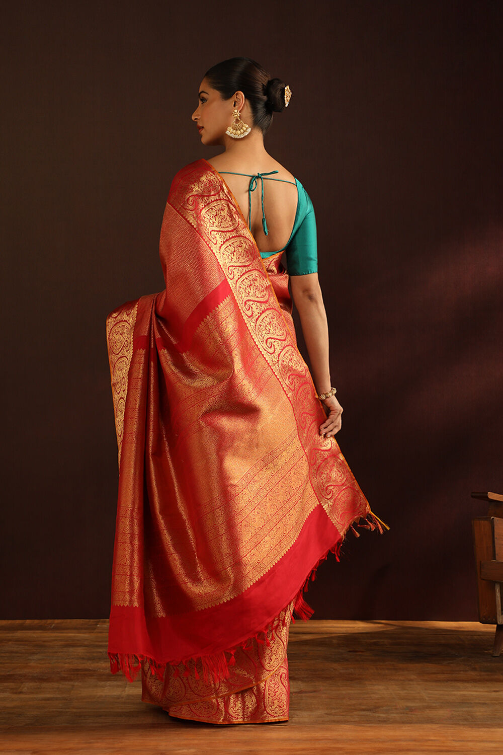 Red Woven Pure Silk Kanjivaram Saree image number null