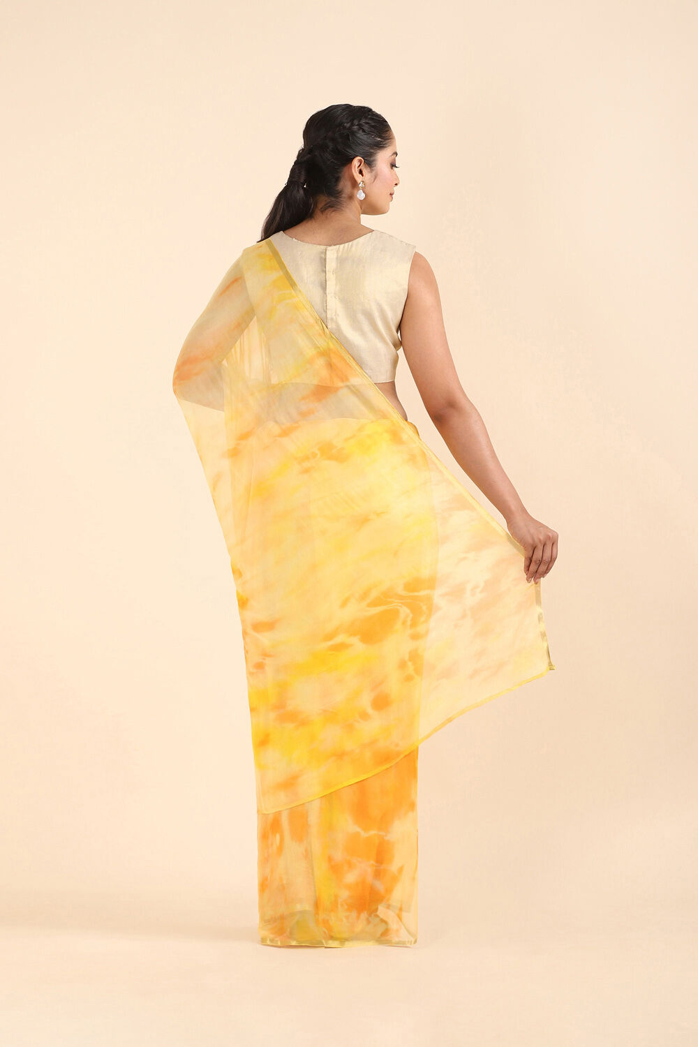 Yellow Viscose Pure Chiffon Tie and Dye Saree image number null