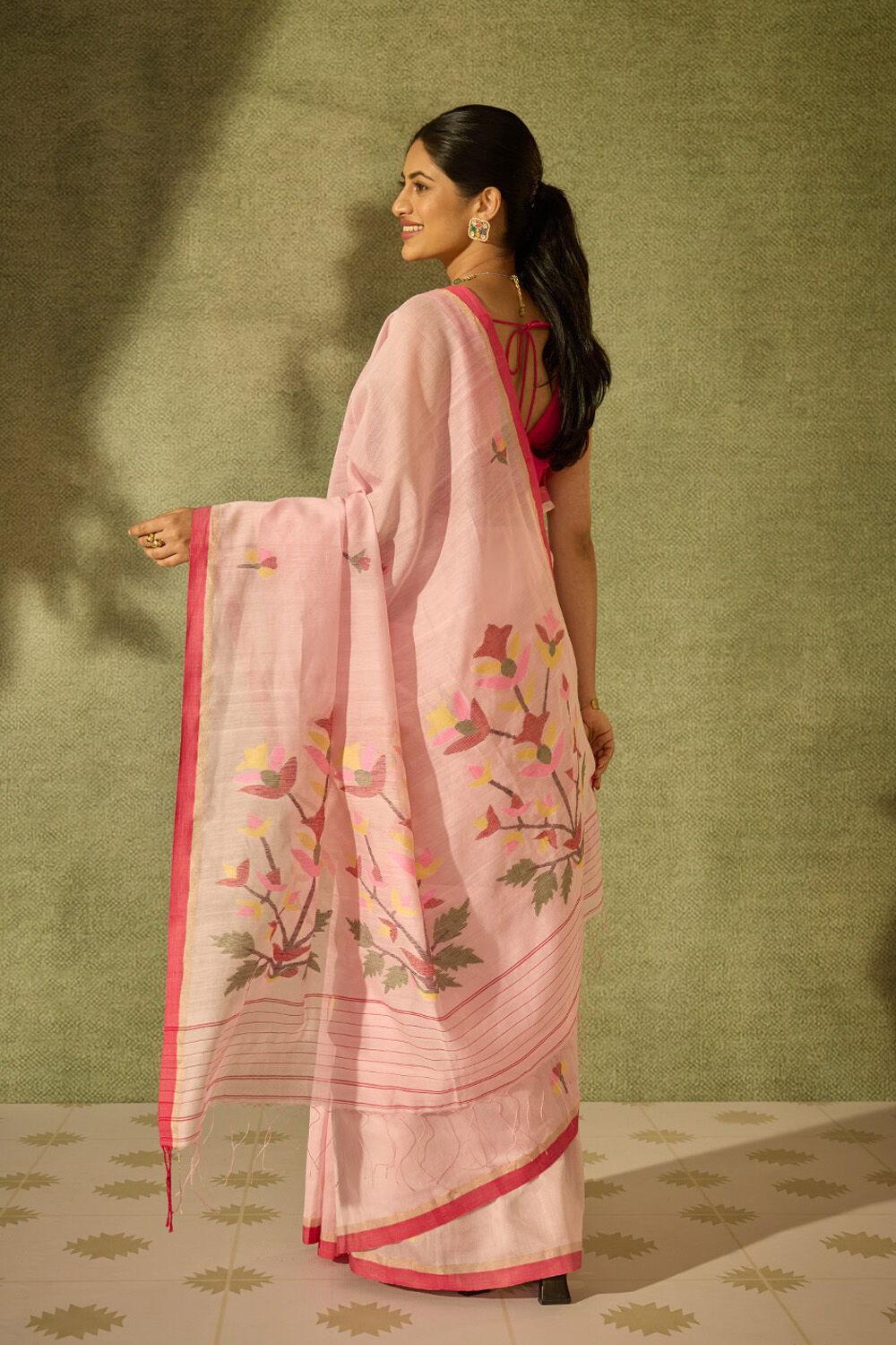 Light Pink Bengal Pure Silk Cotton Jamdani Saree image number null