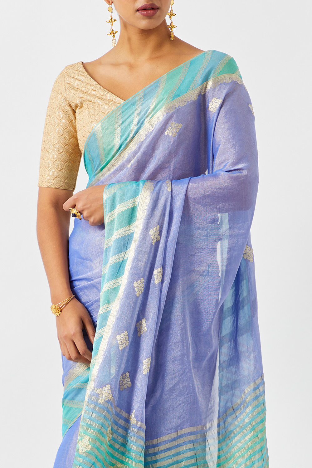 Purple Pure Georgette Tissue Woven Saree image number null