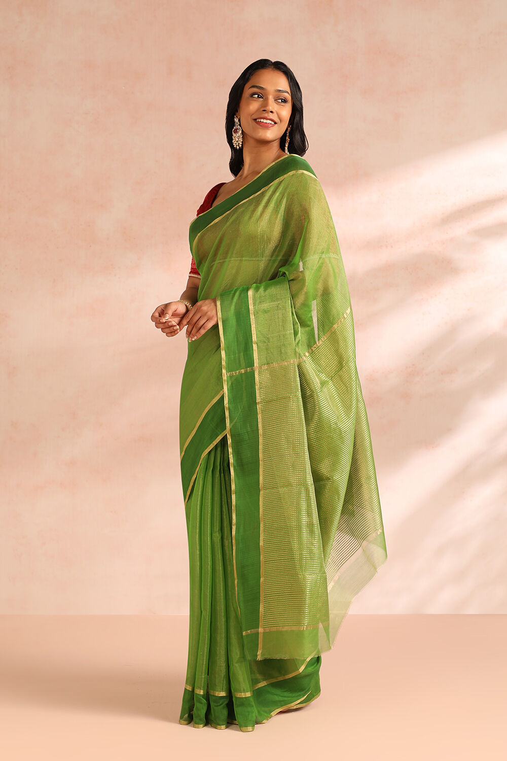 Green Woven Pure Silk Cotton Chanderi Saree image number null