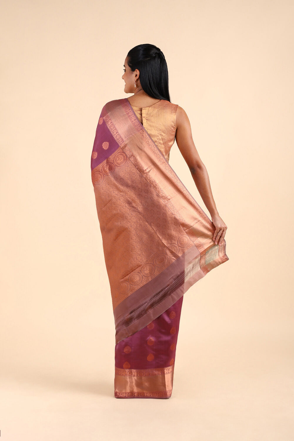 Violet Pure Silk Kanjivaram inspired Saree image number null