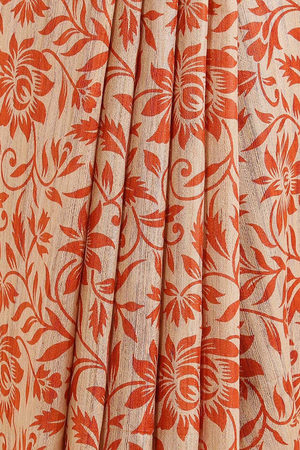 Beige Pure Tussar Silk Printed Saree image number null