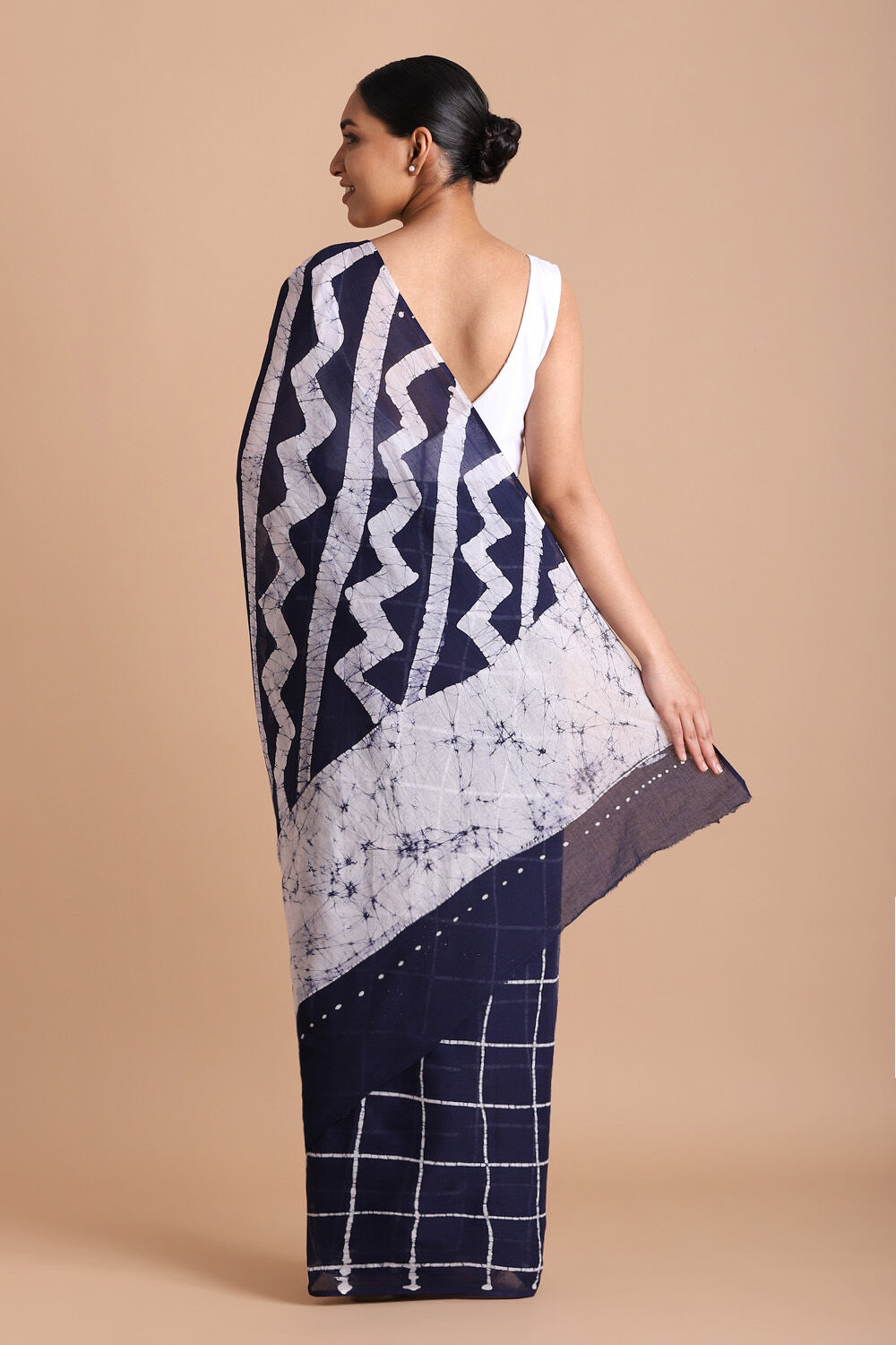 Dark Pure Blue Cotton Batik Saree image number null