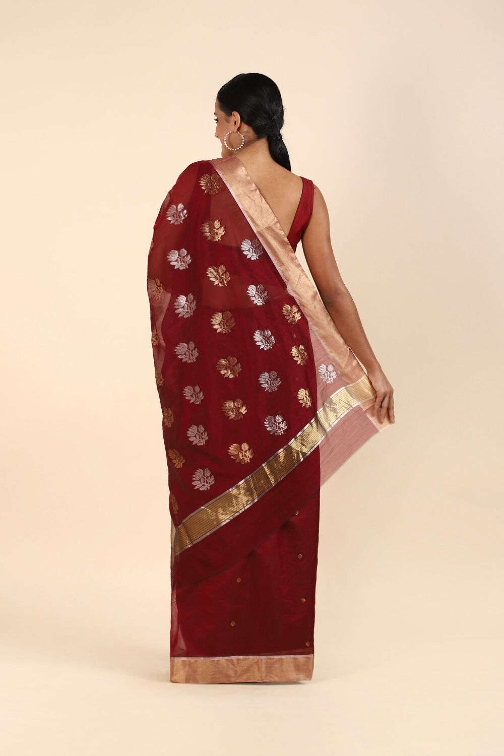 Red Pure Silk Cotton Chanderi Saree image number null