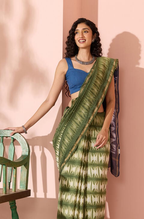 Green Tie & Dye Shibori Pure Silk Cotton Rajasthan Saree