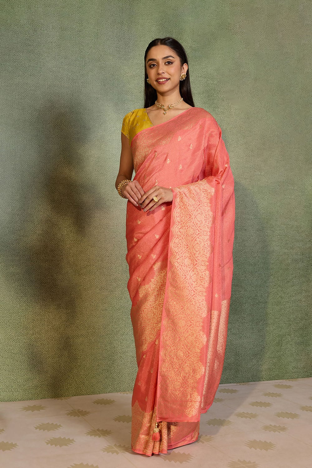 Light Orange   Woven Viscose Tissue Saree image number null